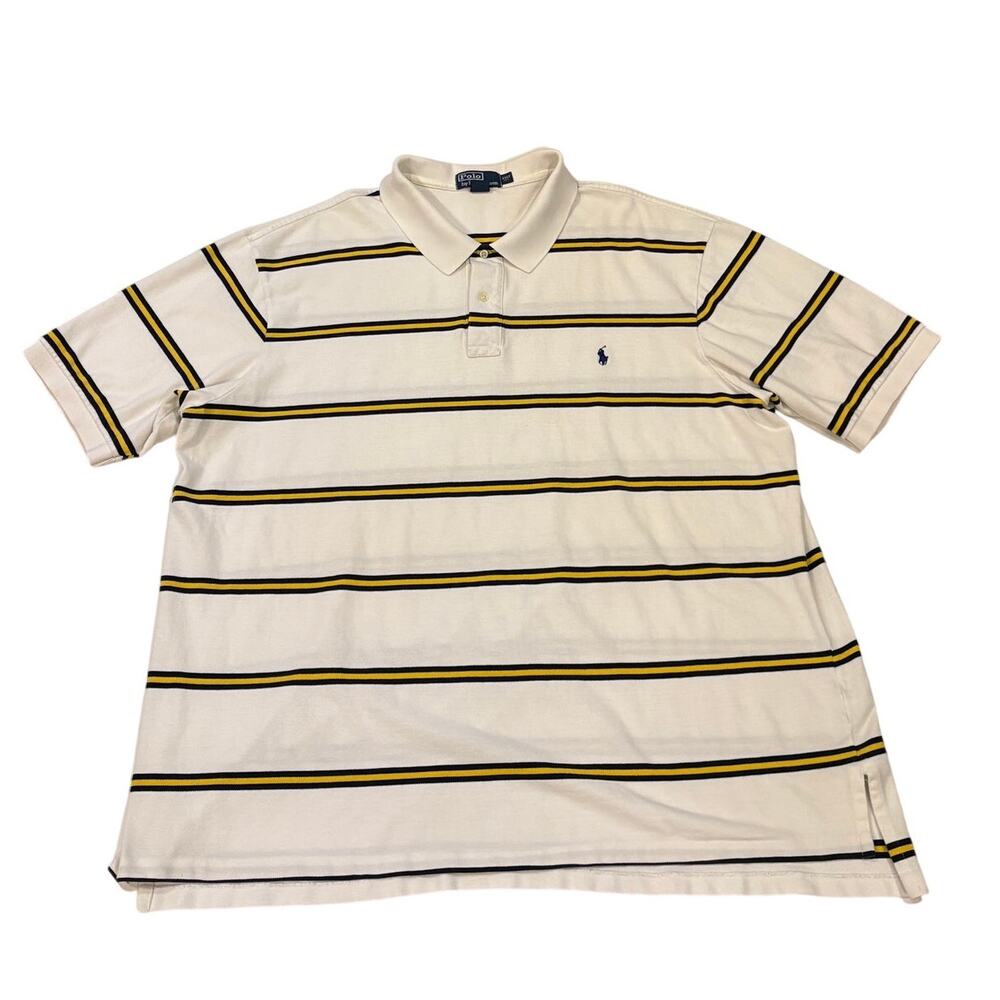 Vintage Polo Ralph Lauen Shirt Mens 4XLT White Striped Polo Short Sleeve Preppy